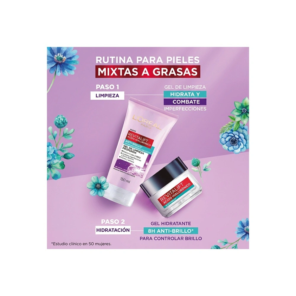 SET REVITALIFT LOREAL SKIN: CREMA GEL + GEL LIMPIADOR - 2