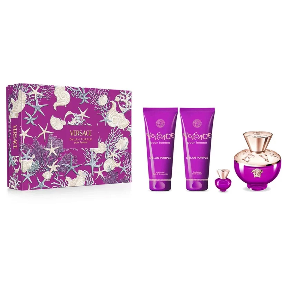 PERFUME VERSACE DYLAN PURPLE MUJER EDP 100 ML + LOCIÓN+ GEL DE DUCHA + EDP 5 ML - 1
