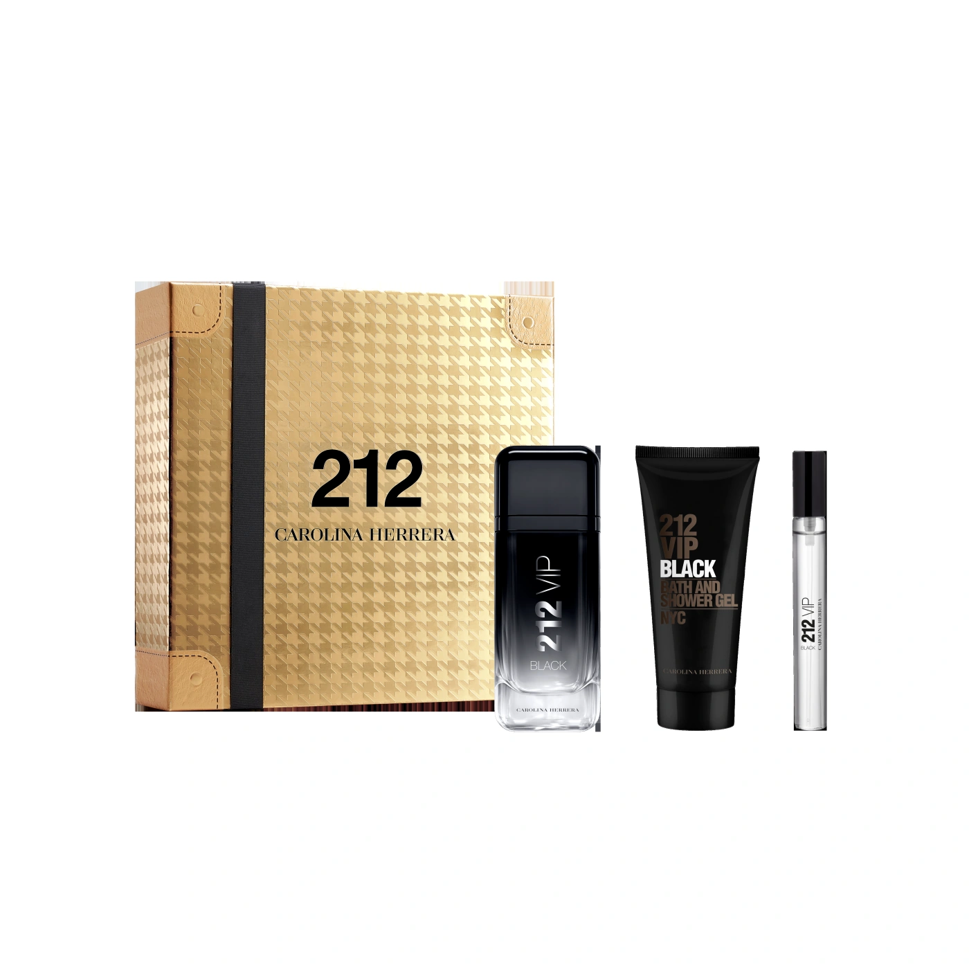 PERFUME CAROLINA HERRERA 212 VIP BLACK 100 ML+ SHOWER GEL 100 ML+ MEGA SPRITZER 10 ML HOMBRE - 1