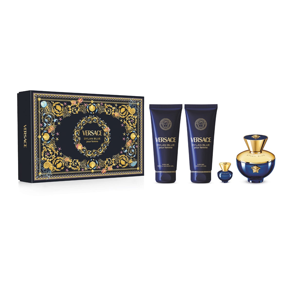 SET VERSACE DYLAN BLUE FEMME EDP 100ML+100ML+100ML+5ML - 1