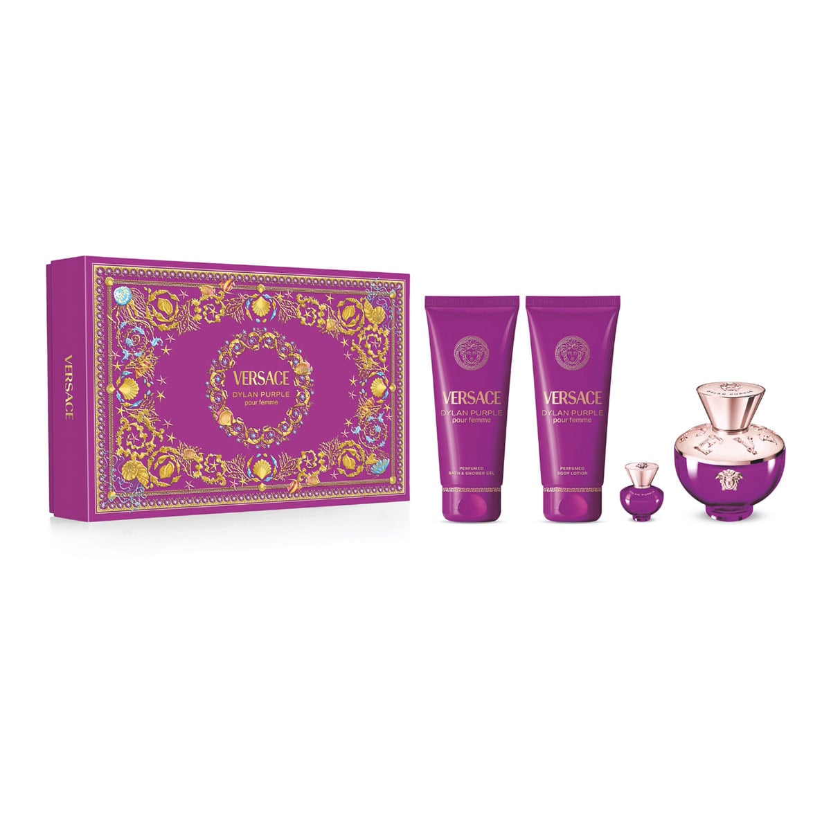 SET VERSACE DYLAN PURPLE MUJER EDP 100 ML + 100ML + 100ML + 5ML - 1