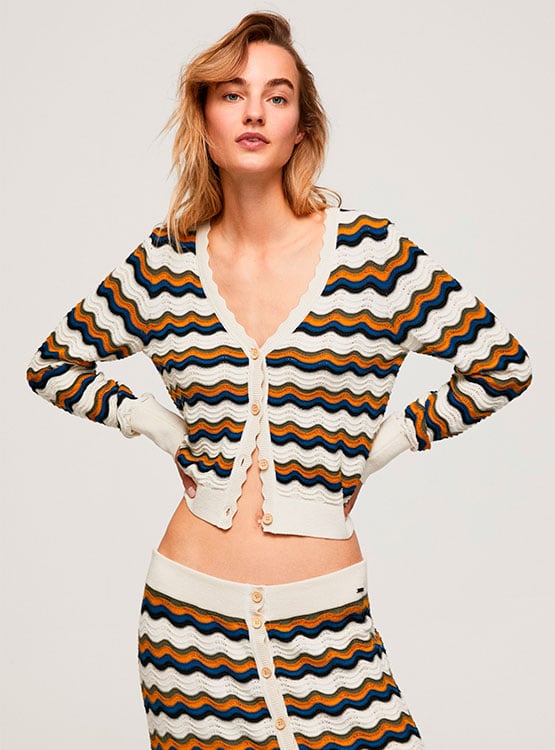 Cárdigan Largo Pepe Jeans Frida – Rayas Zigzag, Material Reciclado, Cuello Redondo Y Puños Limpios