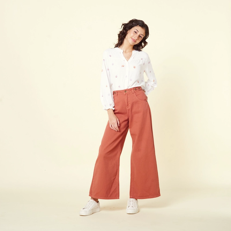 JEANS ALGODÓN WIDELEG MUJER EXIT TERRACOTA ELVIRA - 1