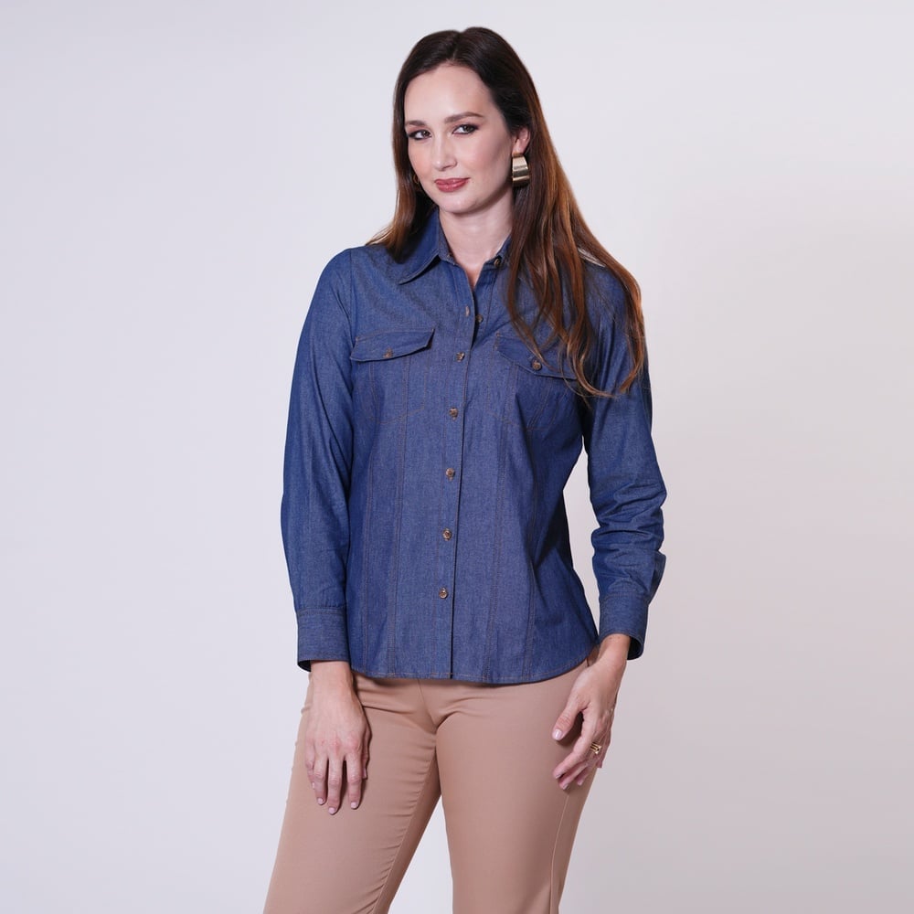 CAMISA MANGA LARGA ALGODÓN MUJER CP MODA DE COLECCIÓN AZUL FCO25A01BL01AZ38 ALBURY - 1