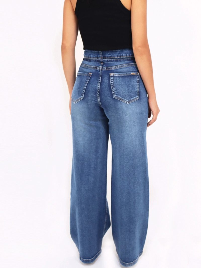 JEANS LARGO ALGODÓN WIDELEG MUJER KAYRA POBLET PERFECT FIT CELESTE - 3