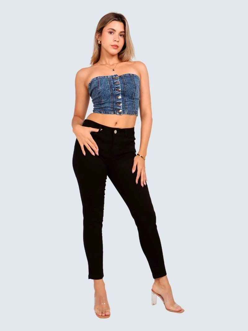 JEANS ALGODÓN SKINNY MUJER PARADA 111 NEGRO LUZ DARK - 1