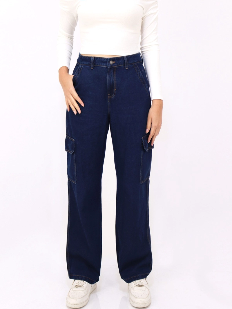 JEAN ALGODÓN REGULAR MUJER KAYRA POBLET AZUL CARGO STRIGHT - 1
