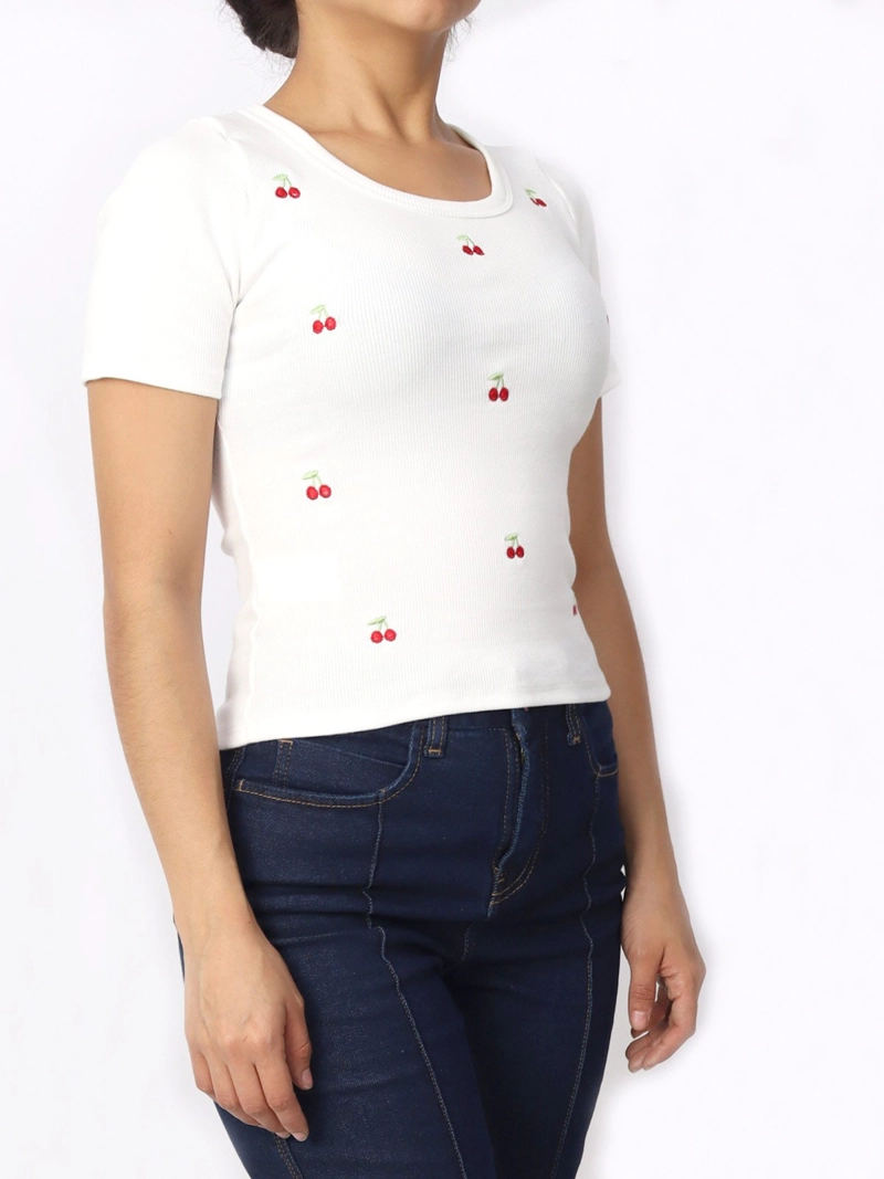 POLO MANGA CORTA MUJER KAYRA POBLET PERFECT FIT RIB CHERRY VF HUESO - 1