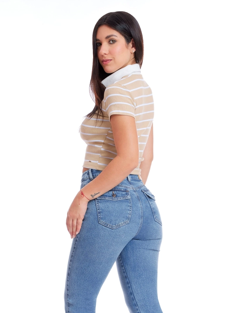 POLO MANGA CORTA ALGODÓN MUJER METAL JEANS RIB RAYAS DANIA - 4