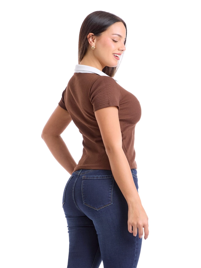 POLO MANGA CORTA ALGODÓN MUJER METAL JEANS RIB CONTRASTE KARLA - 3