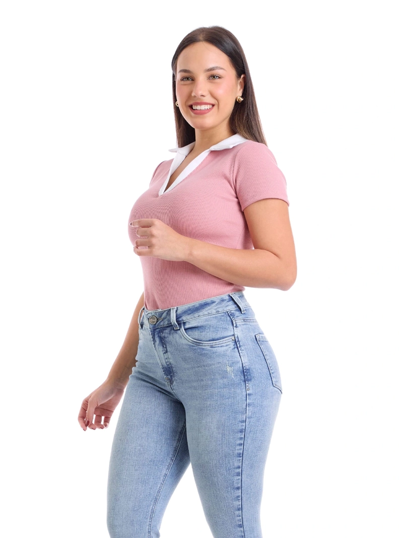 POLO MANGA CORTA ALGODÓN MUJER METAL JEANS RIB CONTRASTE KARLA - 2