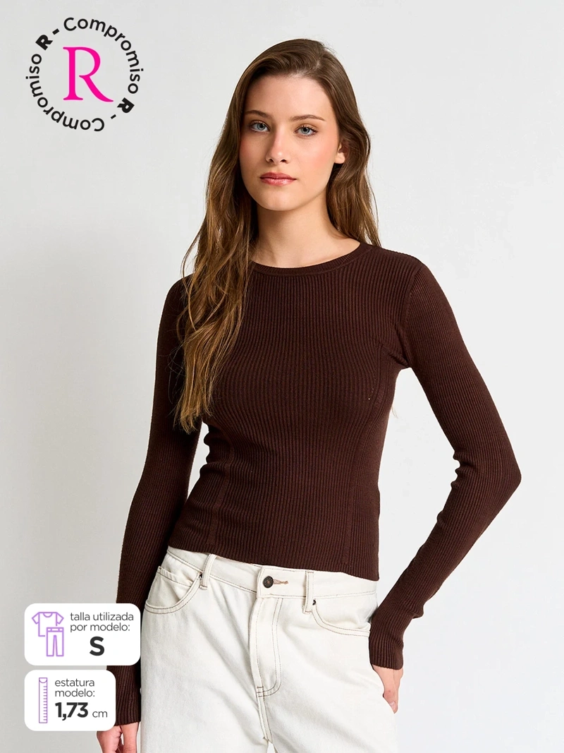 SWEATER MUJER INDEX ALMENDRA - 1