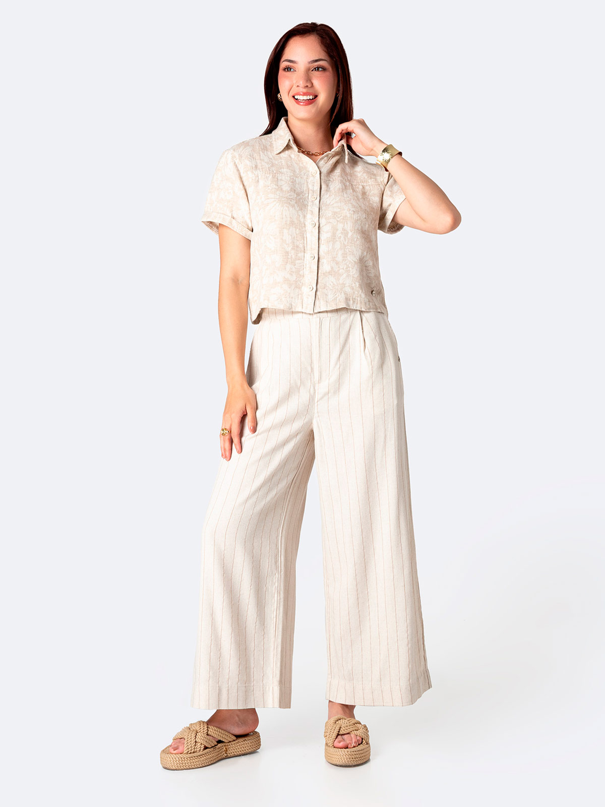 BLUSA MANGA CORTA MUJER LINO PIONER CATTERINE - 1