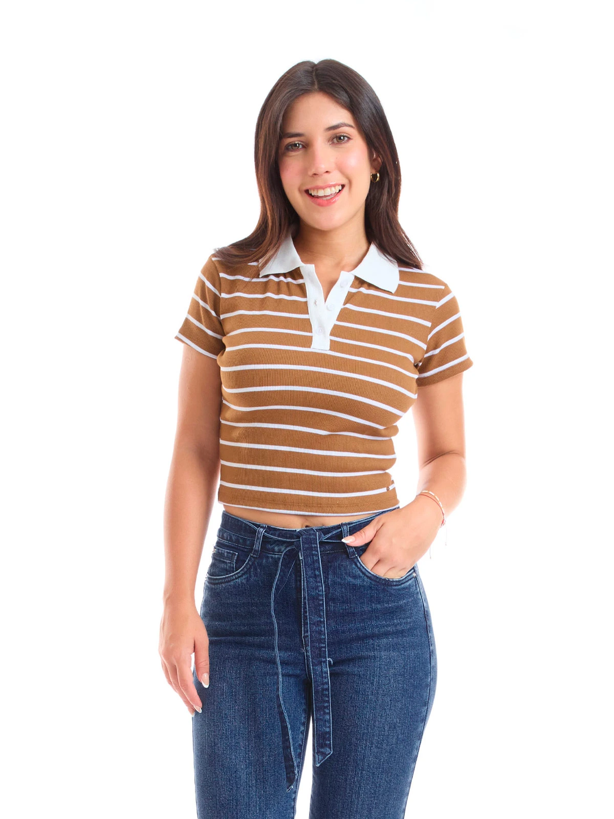 POLO MANGA CORTA ALGODÓN MUJER METAL JEANS RIB RAYAS DANIA - 1