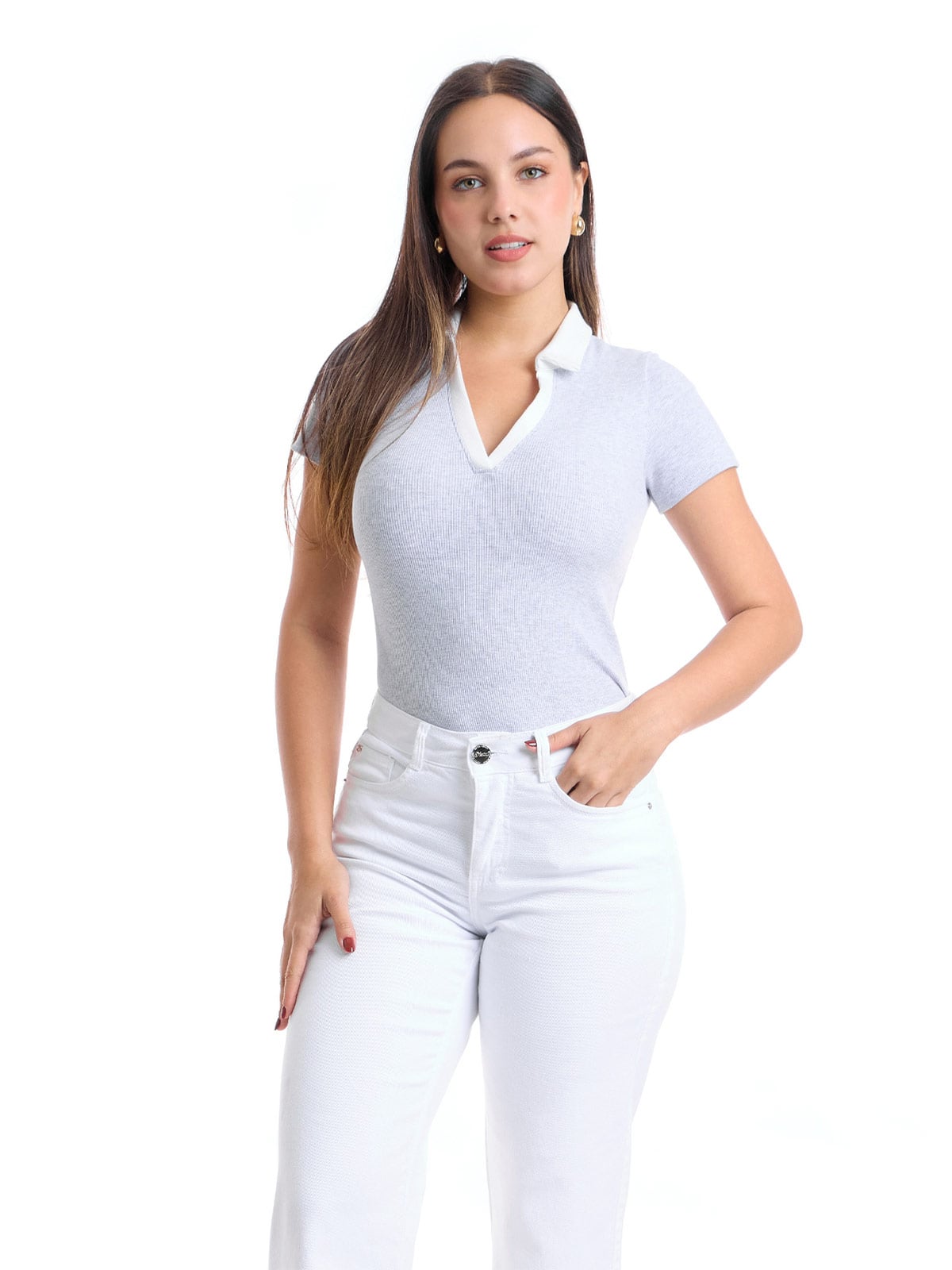 POLO MANGA CORTA ALGODÓN MUJER METAL JEANS RIB CONTRASTE KARLA - 1