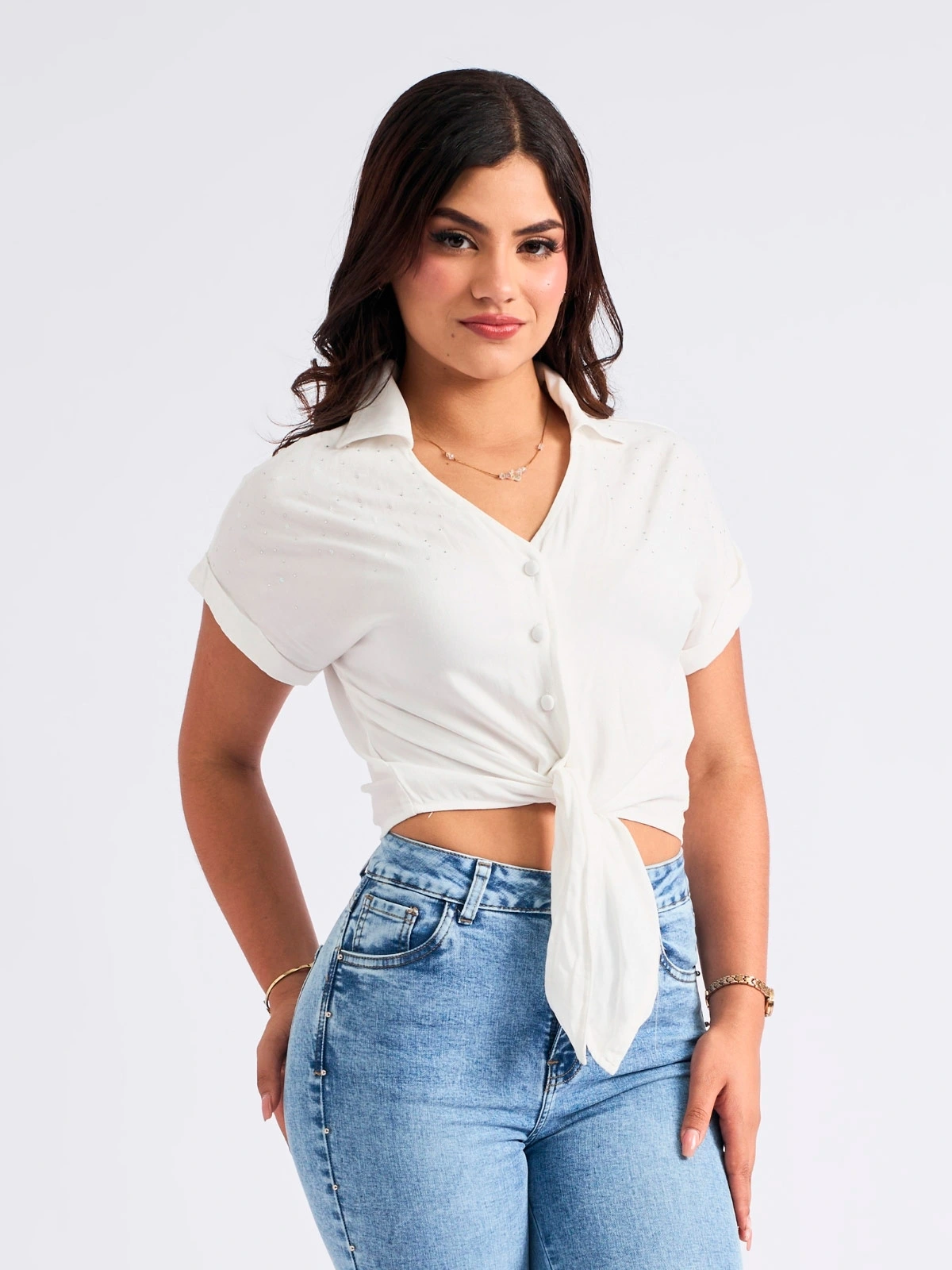 BLUSA MANGA CORTA ALGODÓN MUJER PARADA 111 MARINA - 1