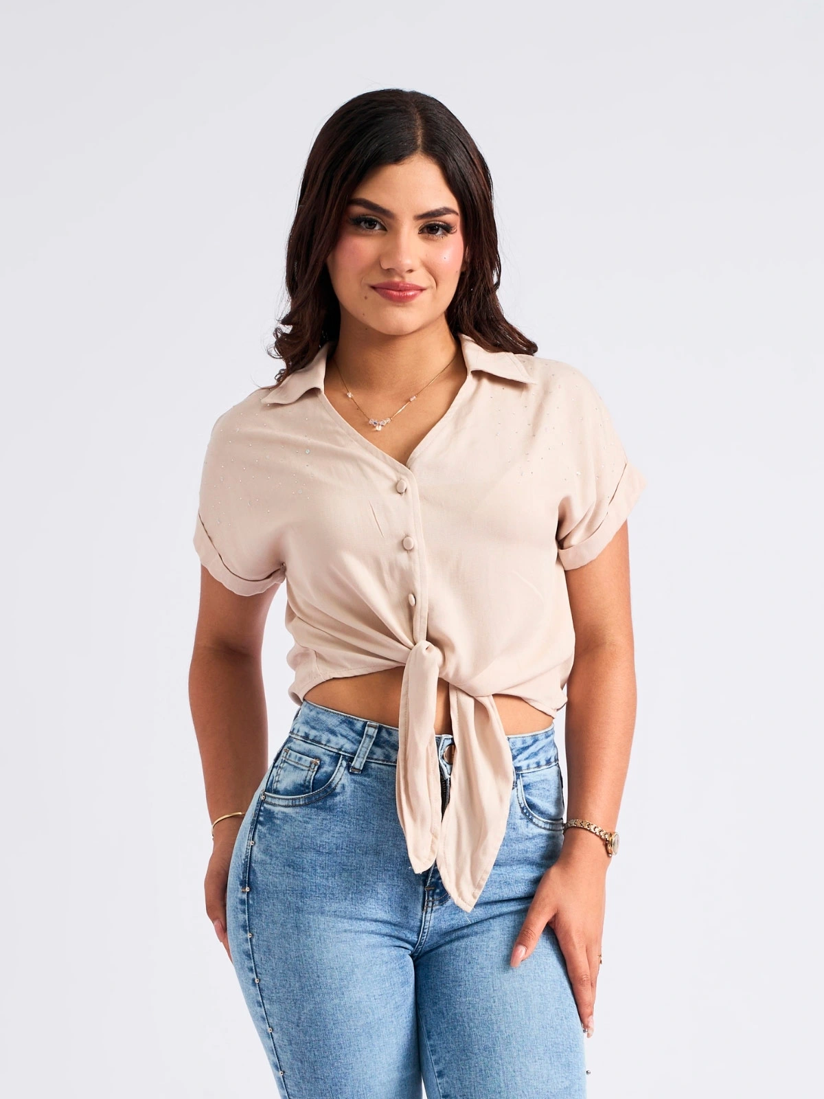 BLUSA MANGA CORTA ALGODÓN MUJER PARADA 111 MARINA - 1