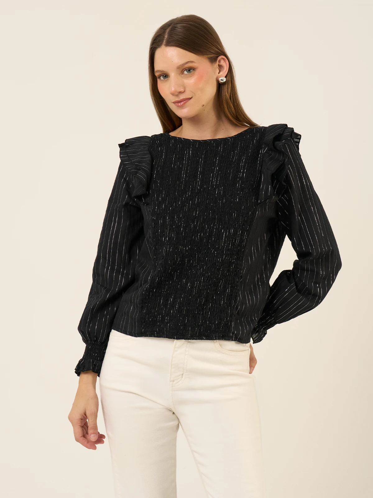 BLUSA MANGA LARGA ALGODÓN MUJER BARBADOS BRILLO - 1