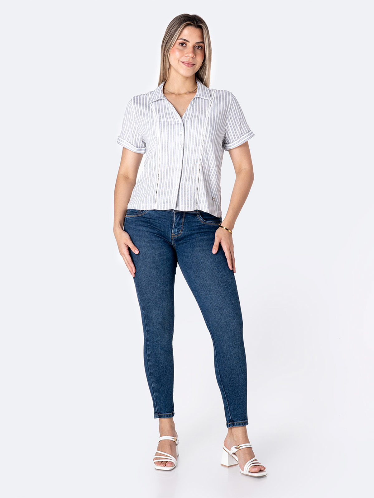 BLUSA MANGA CORTA LINO MUJER PIONER KANESI - 1