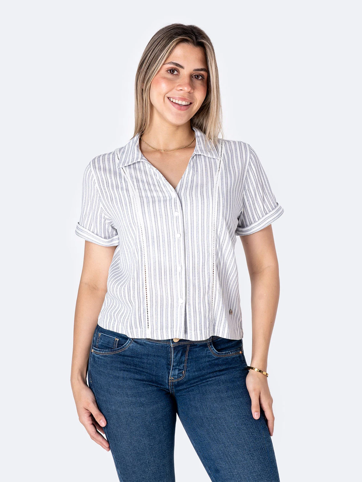 BLUSA MANGA CORTA LINO MUJER PIONER KANESI - 2