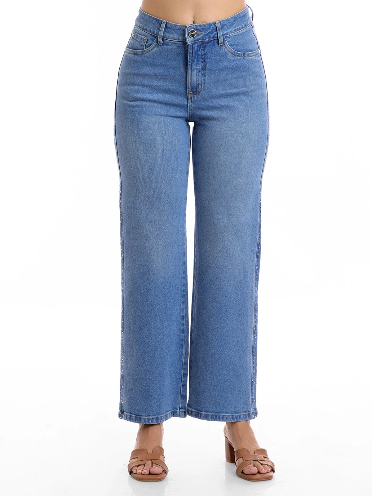 JEANS STRAIGHT MUJER METAL JEANS DIAMANTE - 1
