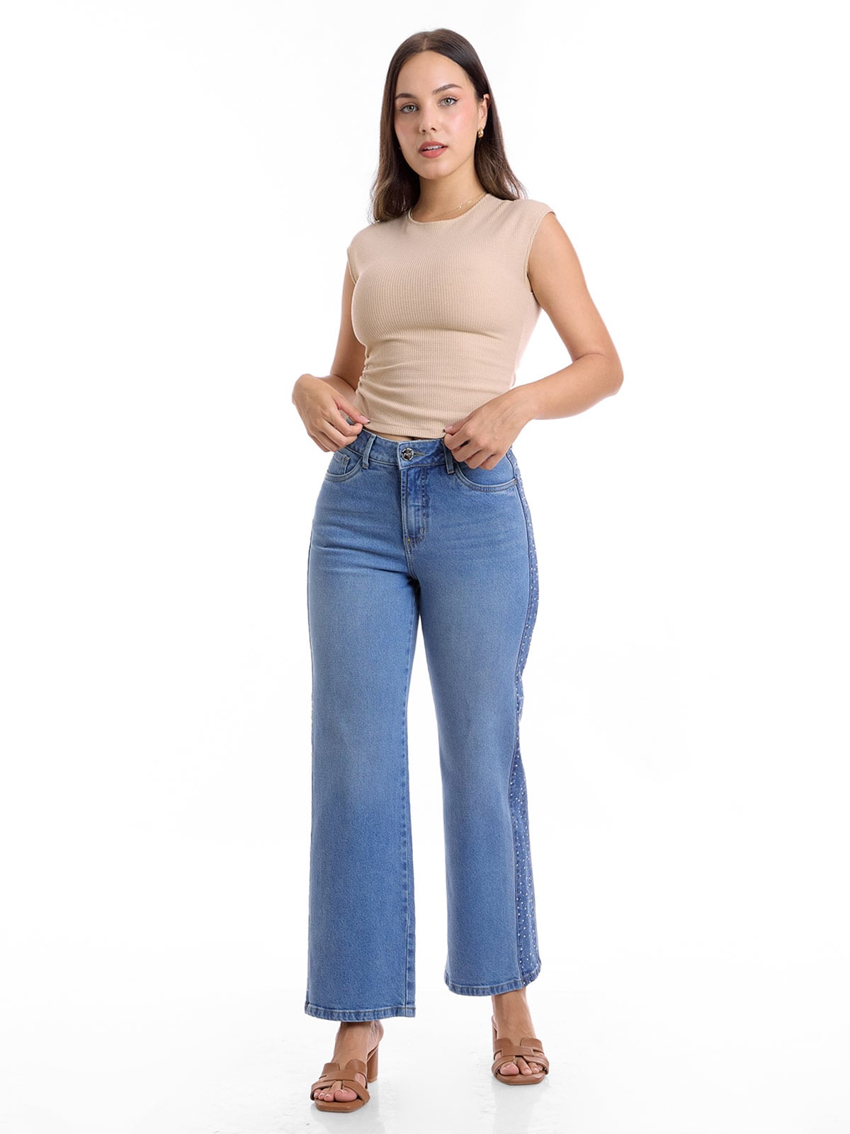 JEANS STRAIGHT MUJER METAL JEANS DIAMANTE - 5