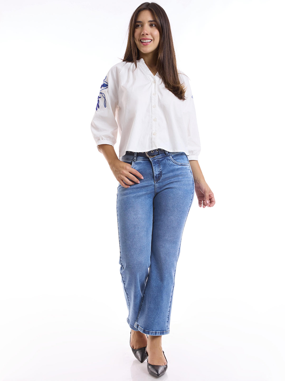 BLUSA MANGA 3/4 MUJER METAL JEANS BORDADO LIRIO - 1