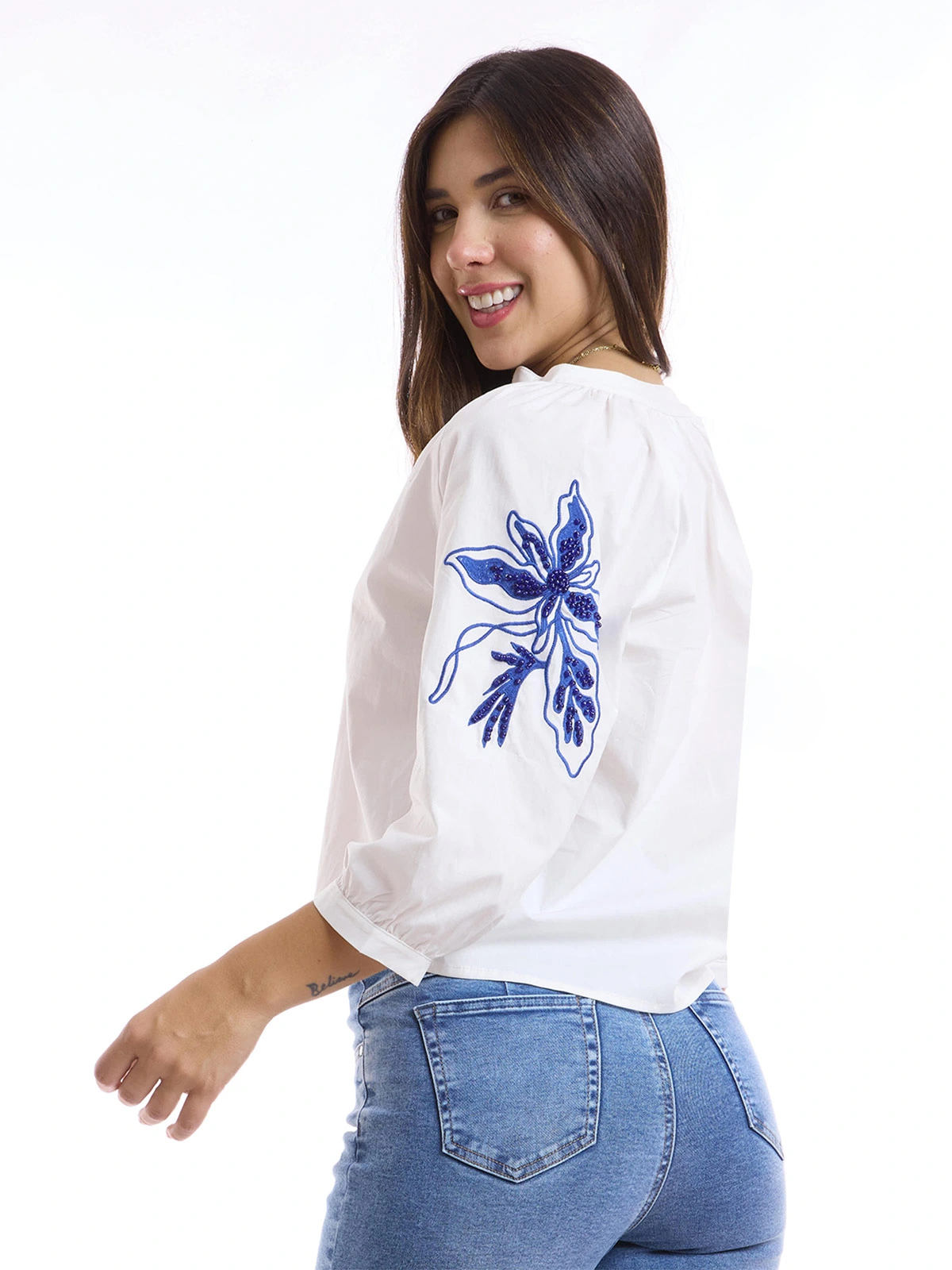 BLUSA MANGA 3/4 MUJER METAL JEANS BORDADO LIRIO - 4