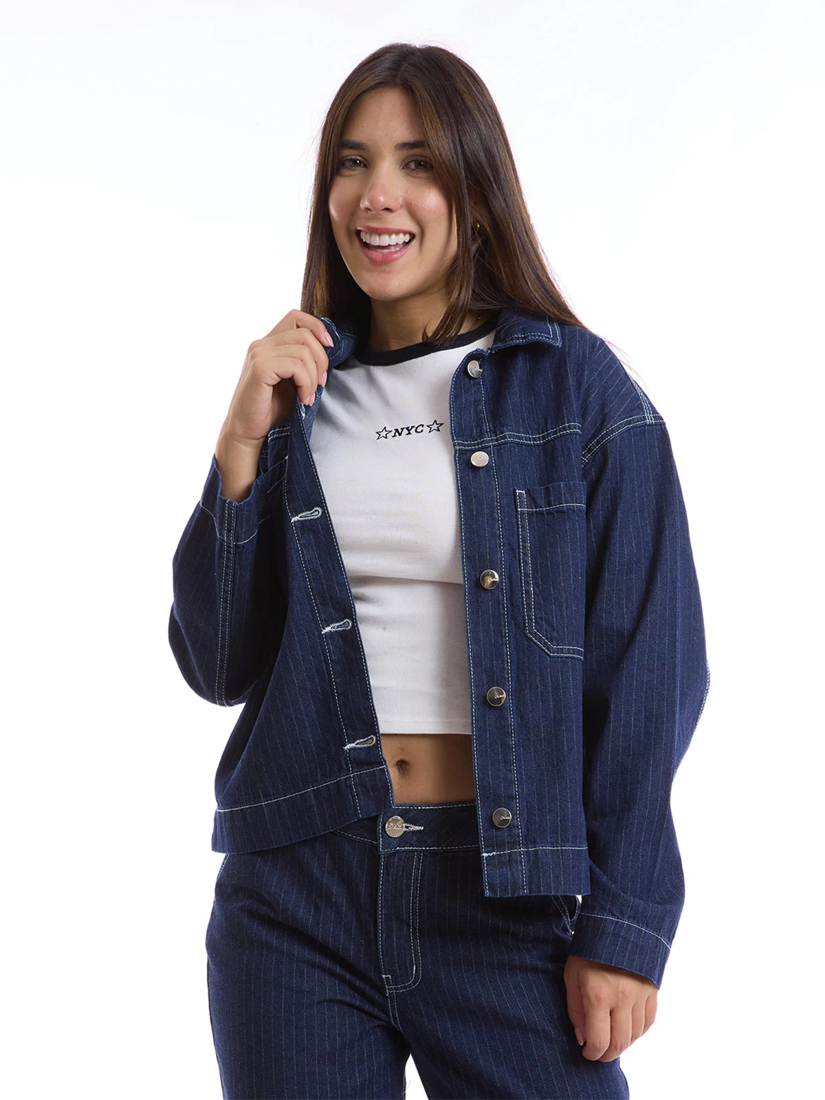 CASACA MUJER METAL JEANS RAYAS ROMA - 3