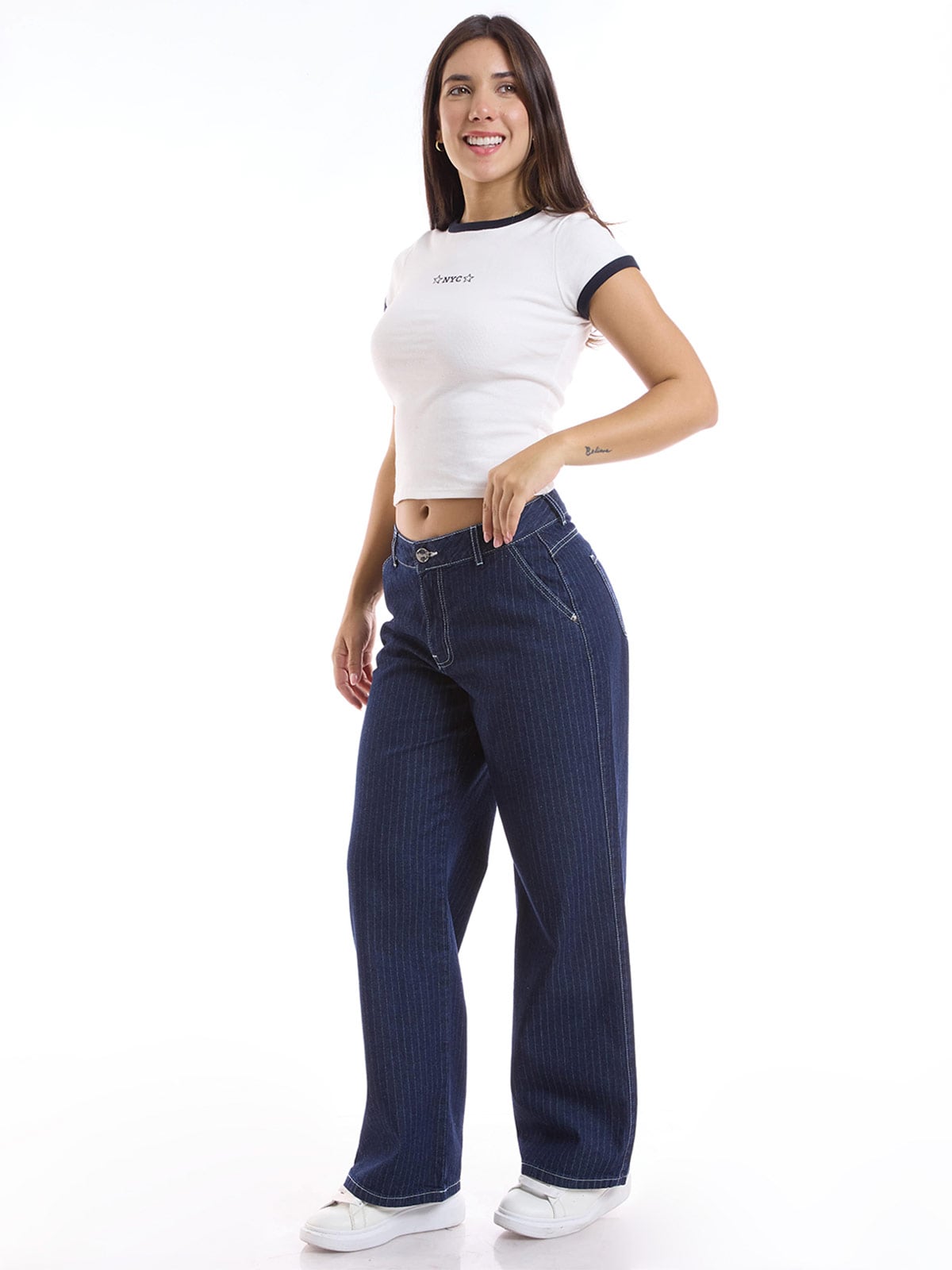 JEANS STRAIGHT MUJER METAL JEANS RAYAS ROMA - 1
