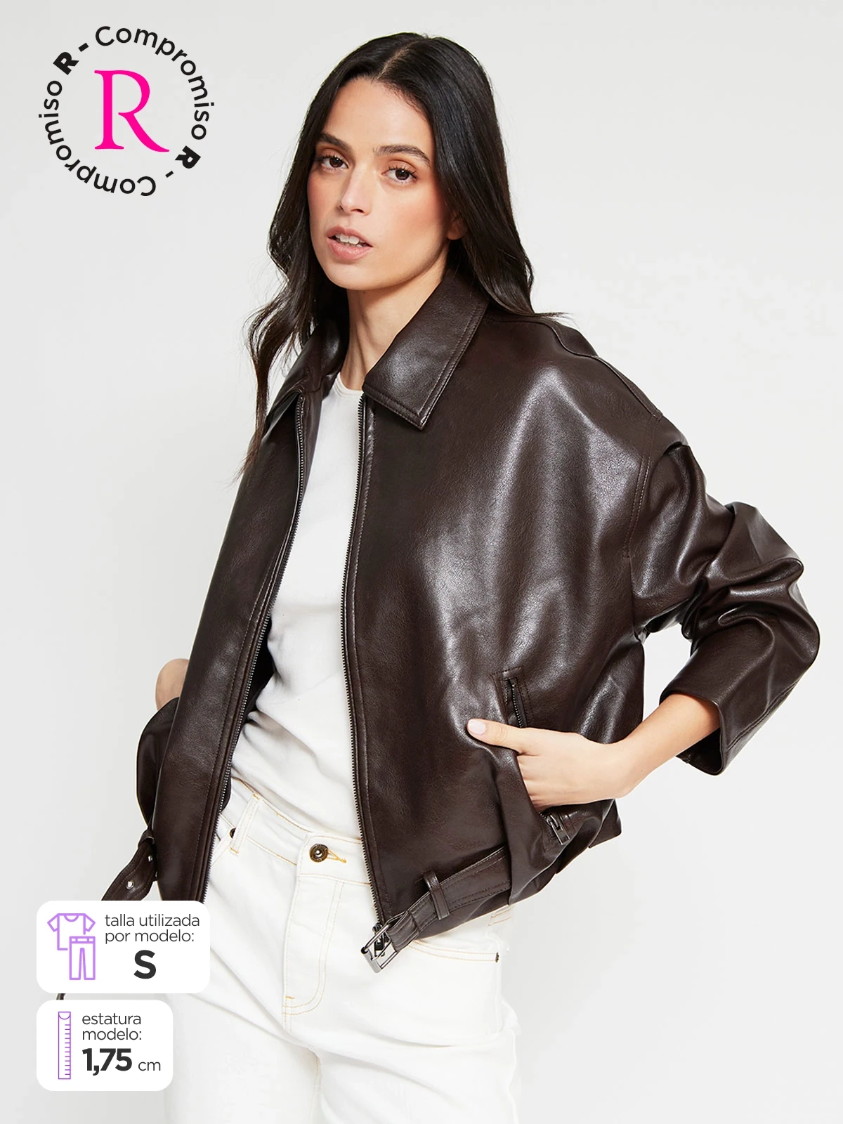 CASACA MUJER INDEX CORTA EFECTO CUERO - 1