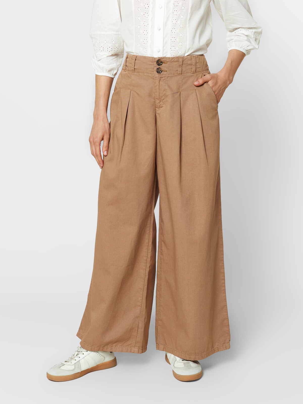 PANTALON ALGODÓN WIDELEG MUJER EXIT CAMEL LIZA - 1