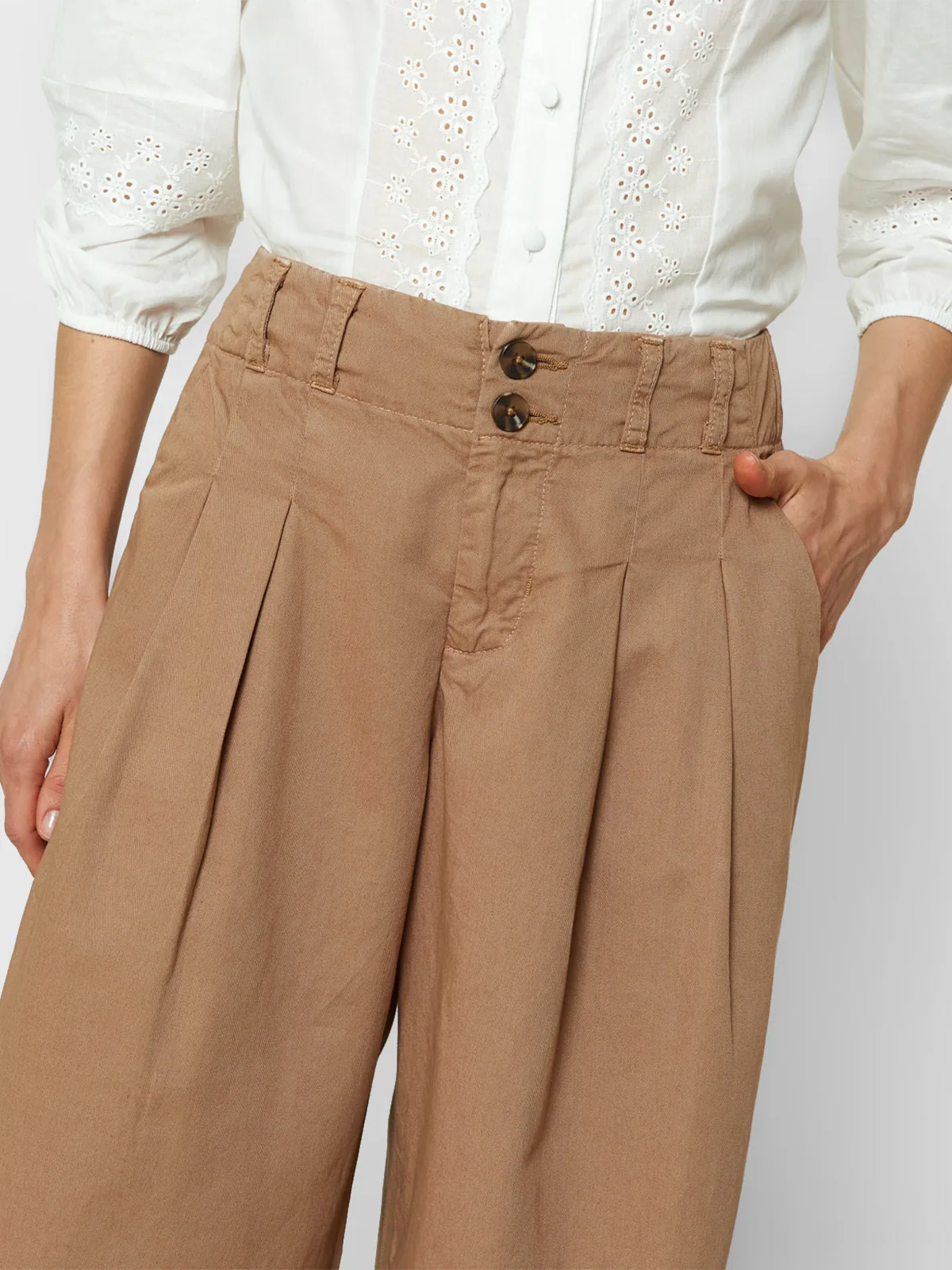 PANTALON ALGODÓN WIDELEG MUJER EXIT CAMEL LIZA - 4