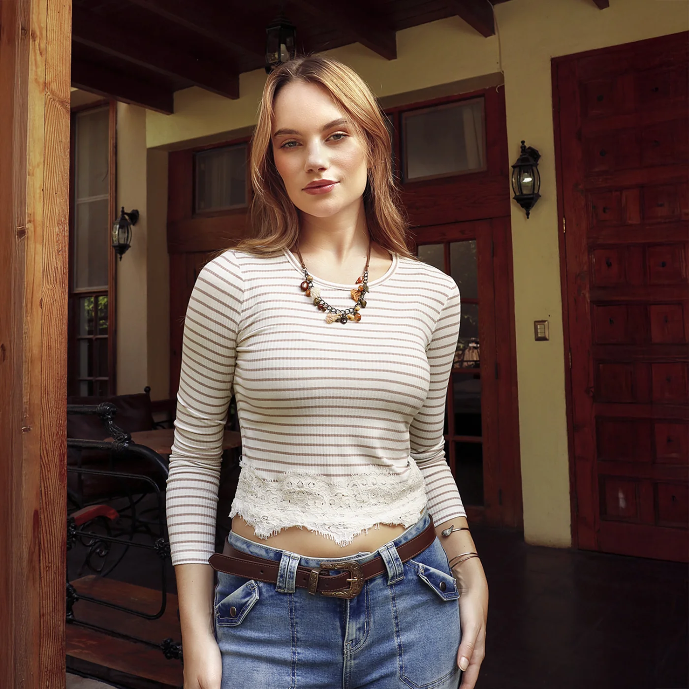 POLO MANGA LARGA MUJER KANSAS BONNIE ENCAJE SEA - 1