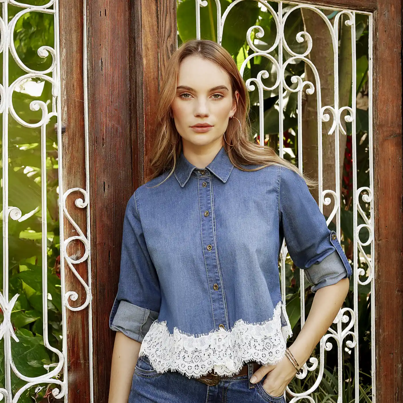 BLUSA MANGA LARGA MUJER KANSAS SALLY ENCAJE - 2