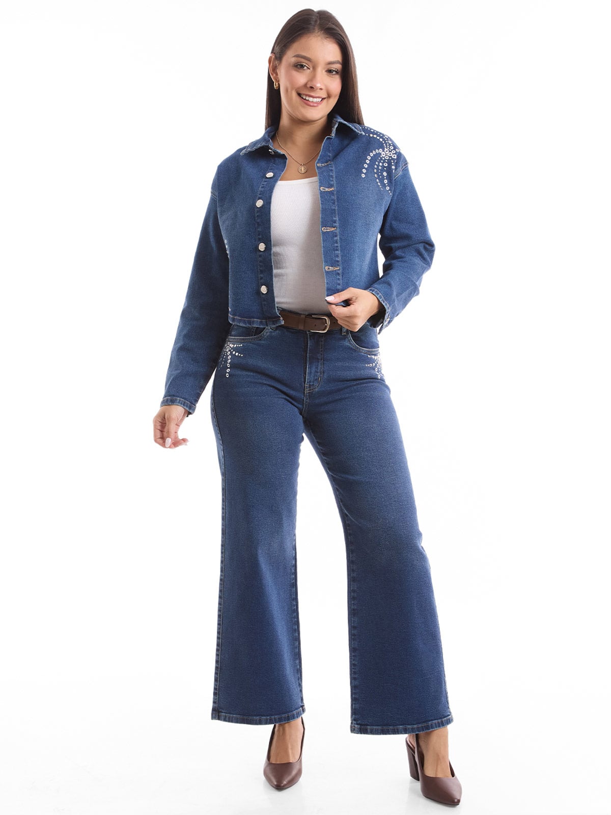 CASACA MUJER METAL JEANS DENIM TACHAS NORFIT - 1