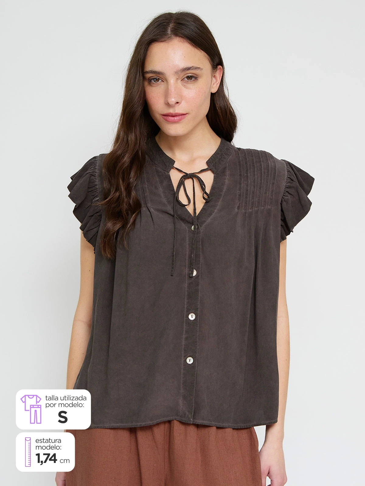 BLUSA MUJER TATIENNE CUELLO CAMISERO MANGA VUELOS - 1