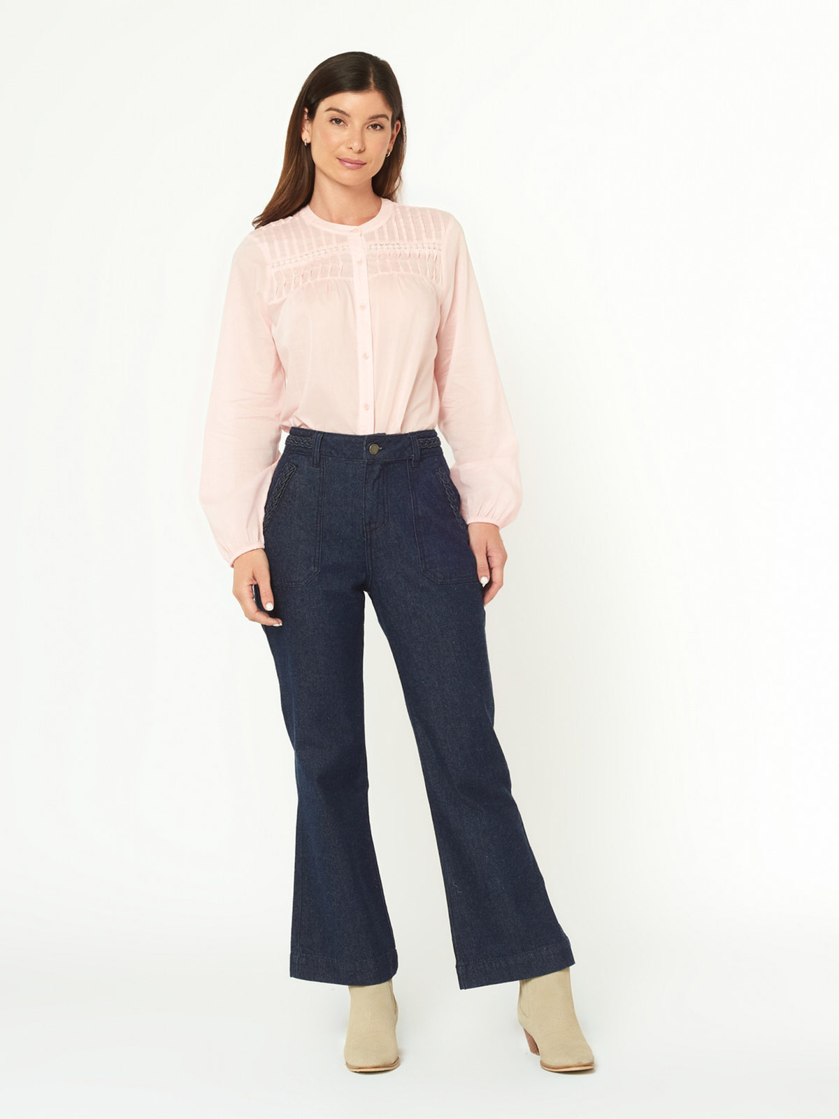 JEANS FLARE MUJER MENTHA Y CHOCOLATE - 1