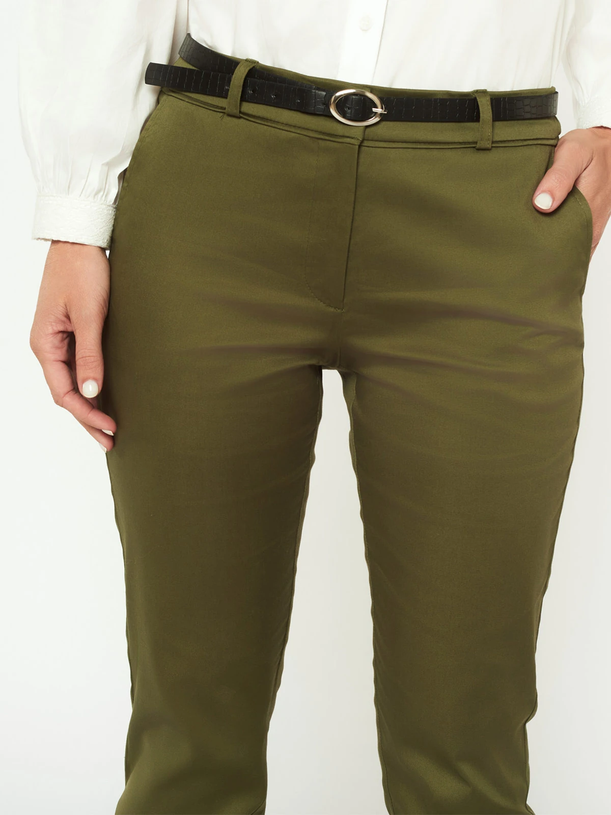 PANTALON RECTO MUJER MENTHA Y CHOCOLATE VERDE BAS CORREA - 4