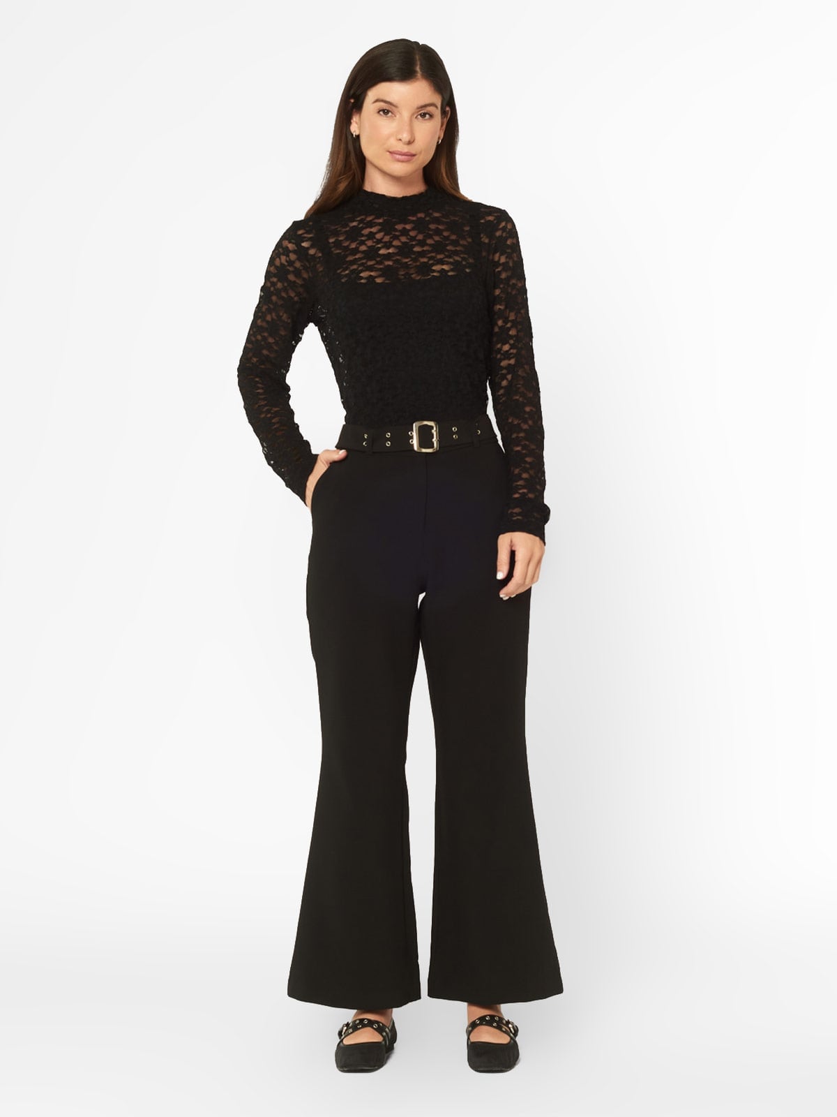 PANTALON FLARE MUJER MENTHA Y CHOCOLATE NEGRO MARCELA - 1