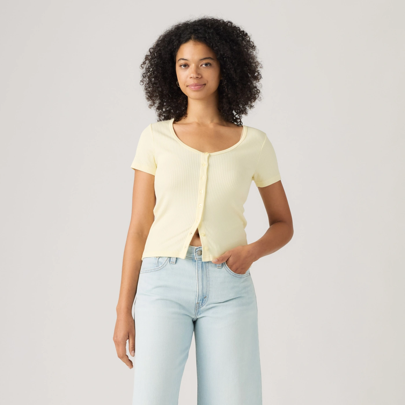 POLO MUJER LEVI'S AUSTEN BUTTON THROUGH PEAR SORBET RIB - 1