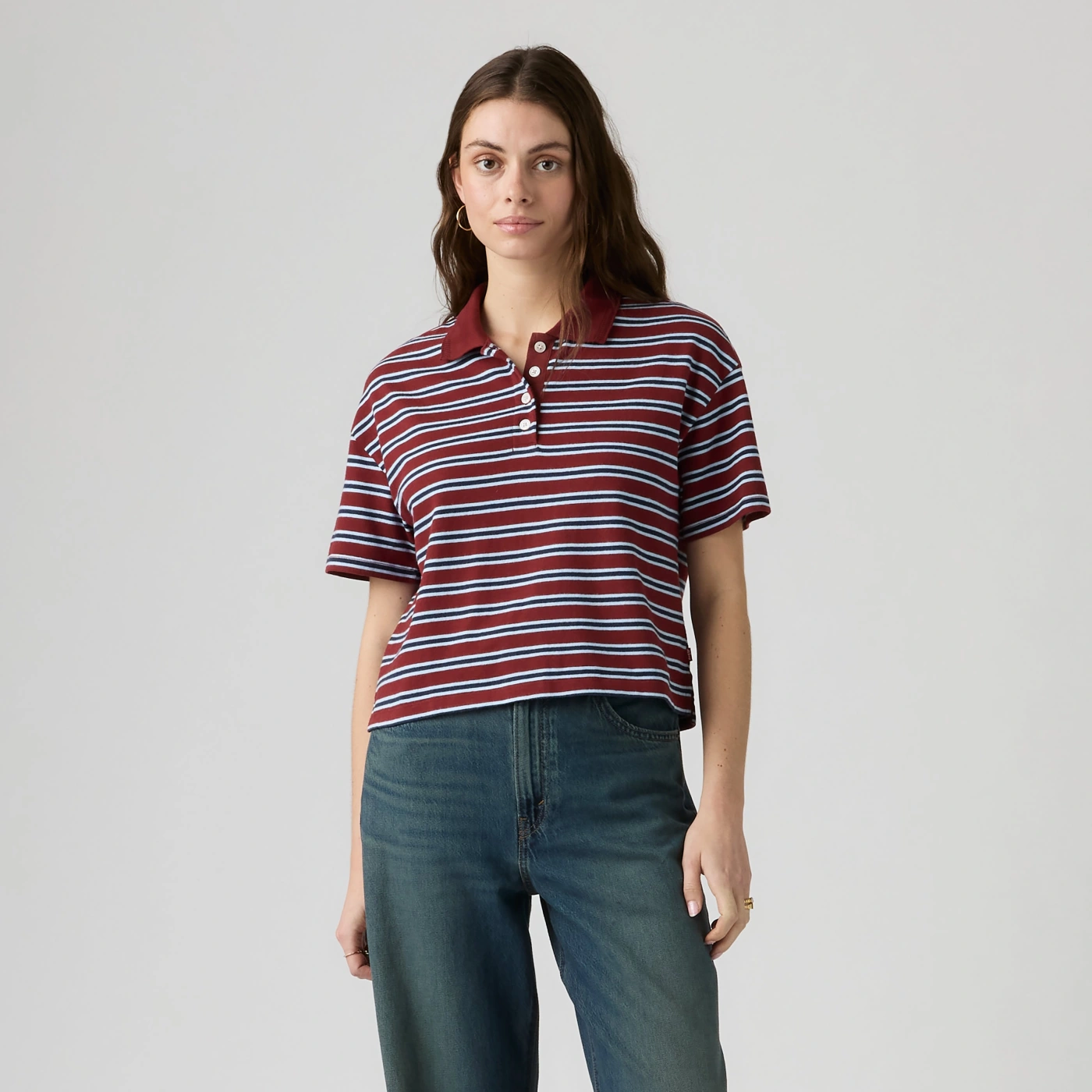 POLO MANGA CORTA ALGODÓN MUJER LEVIS GUINDA RUGBY - 1