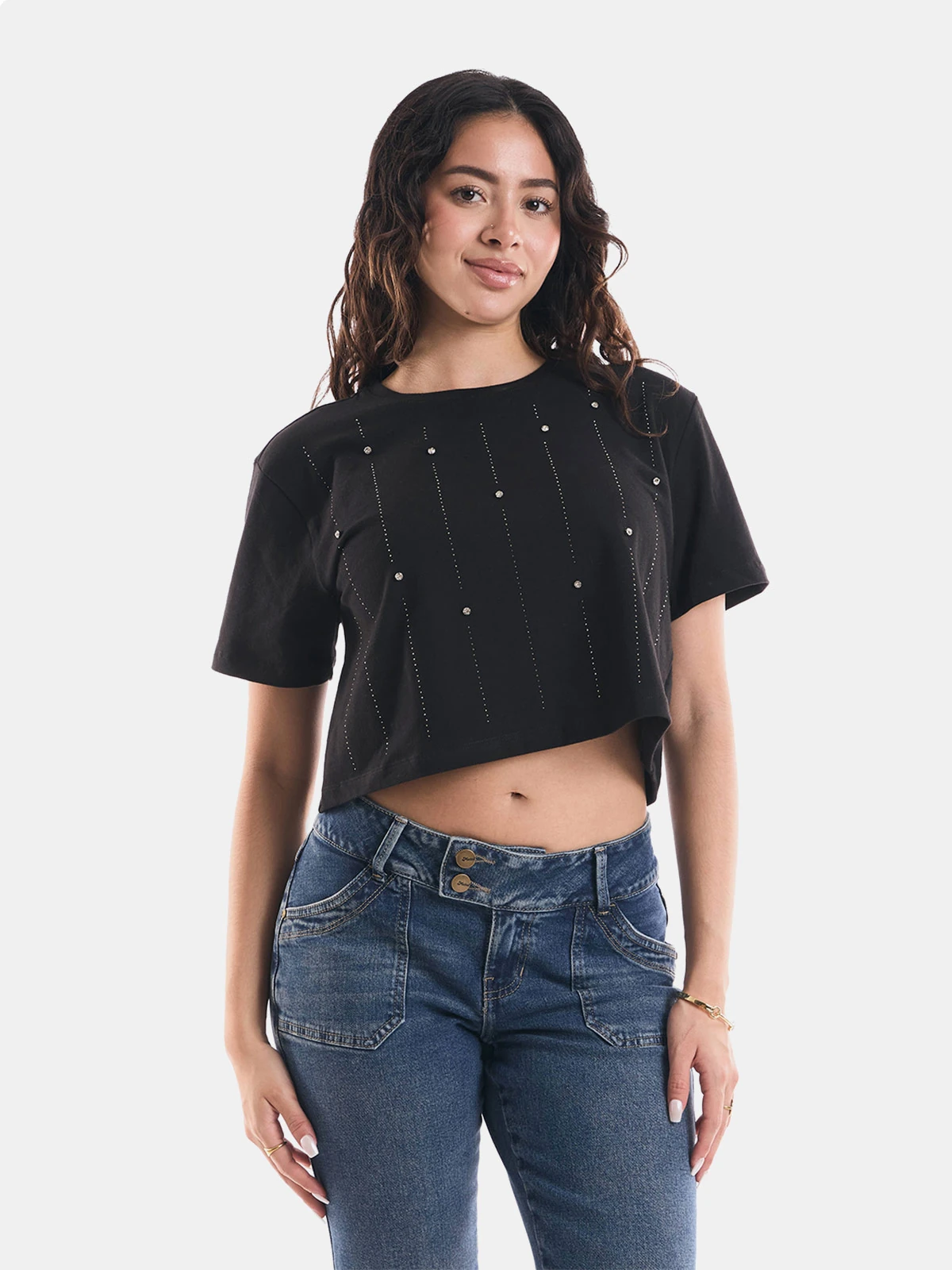 POLO MUJER METAL JEANS DIAMANTE BRILLOS - 1