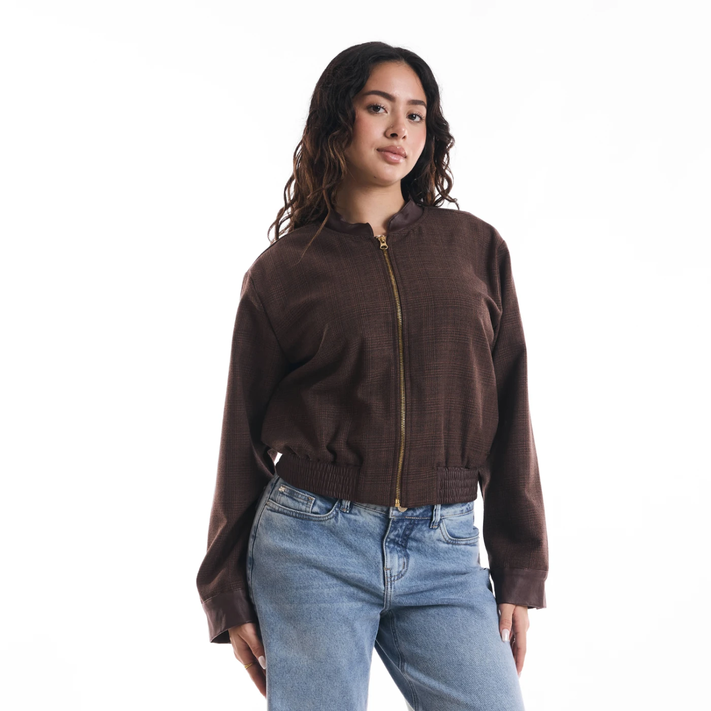 CASACA MUJER METAL JEANS BOMBER CUADROS MILANO - 1