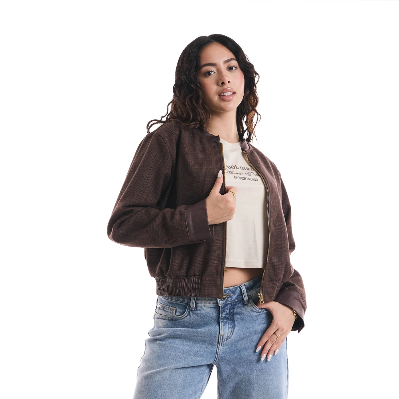 CASACA MUJER METAL JEANS BOMBER CUADROS MILANO - 2