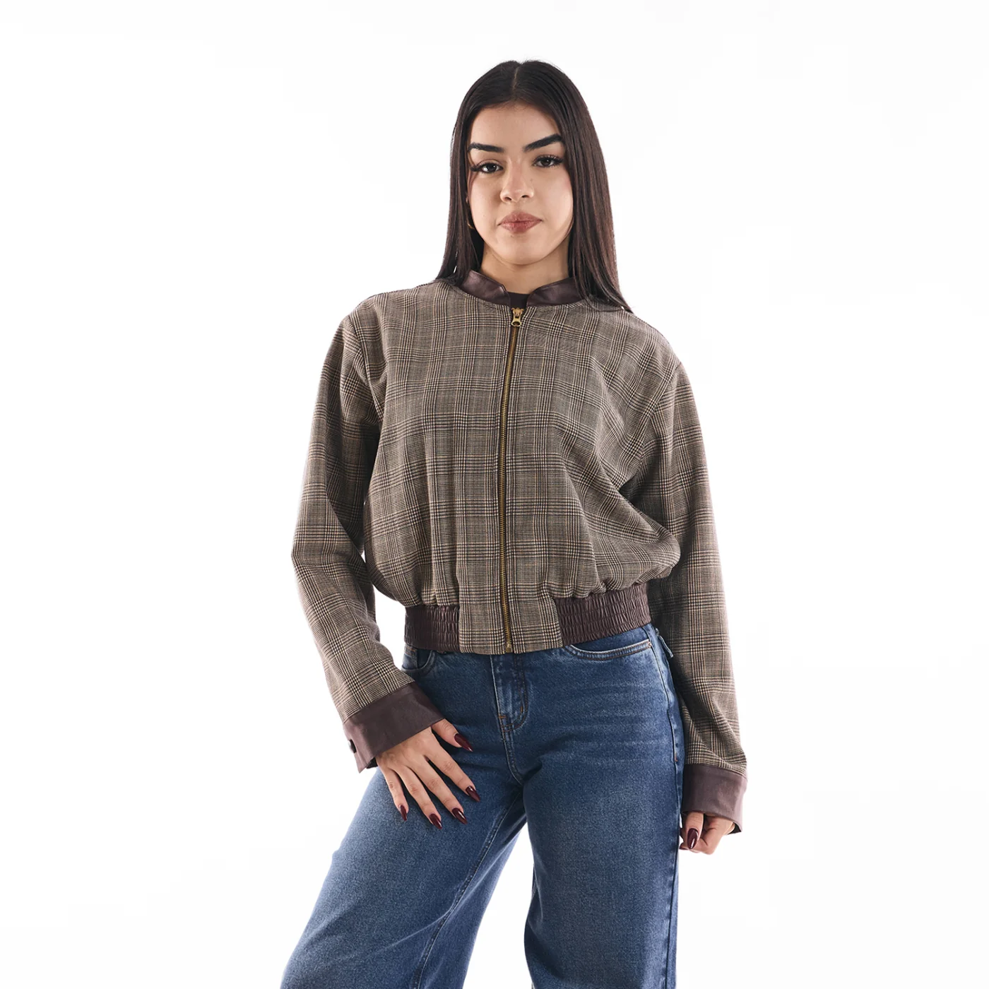 CASACA MUJER METAL JEANS BOMBER CUADROS MILANO - 1