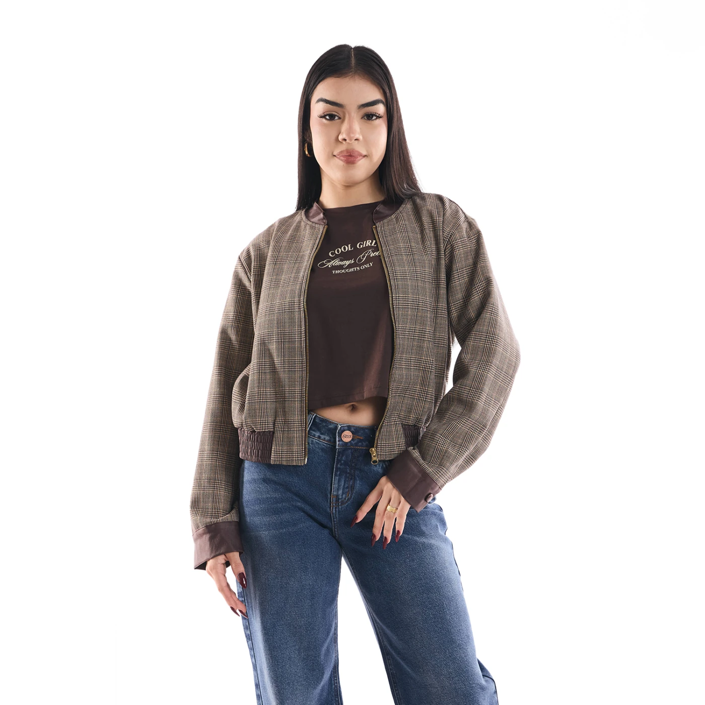 CASACA MUJER METAL JEANS BOMBER CUADROS MILANO - 2