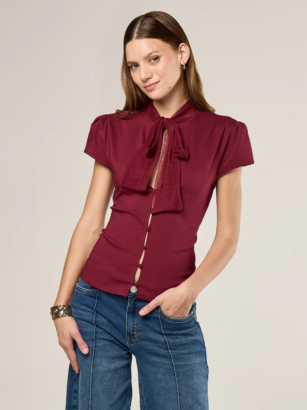 BLUSA MANGA CORTA MUJER BARBADOS CHINITO - 1