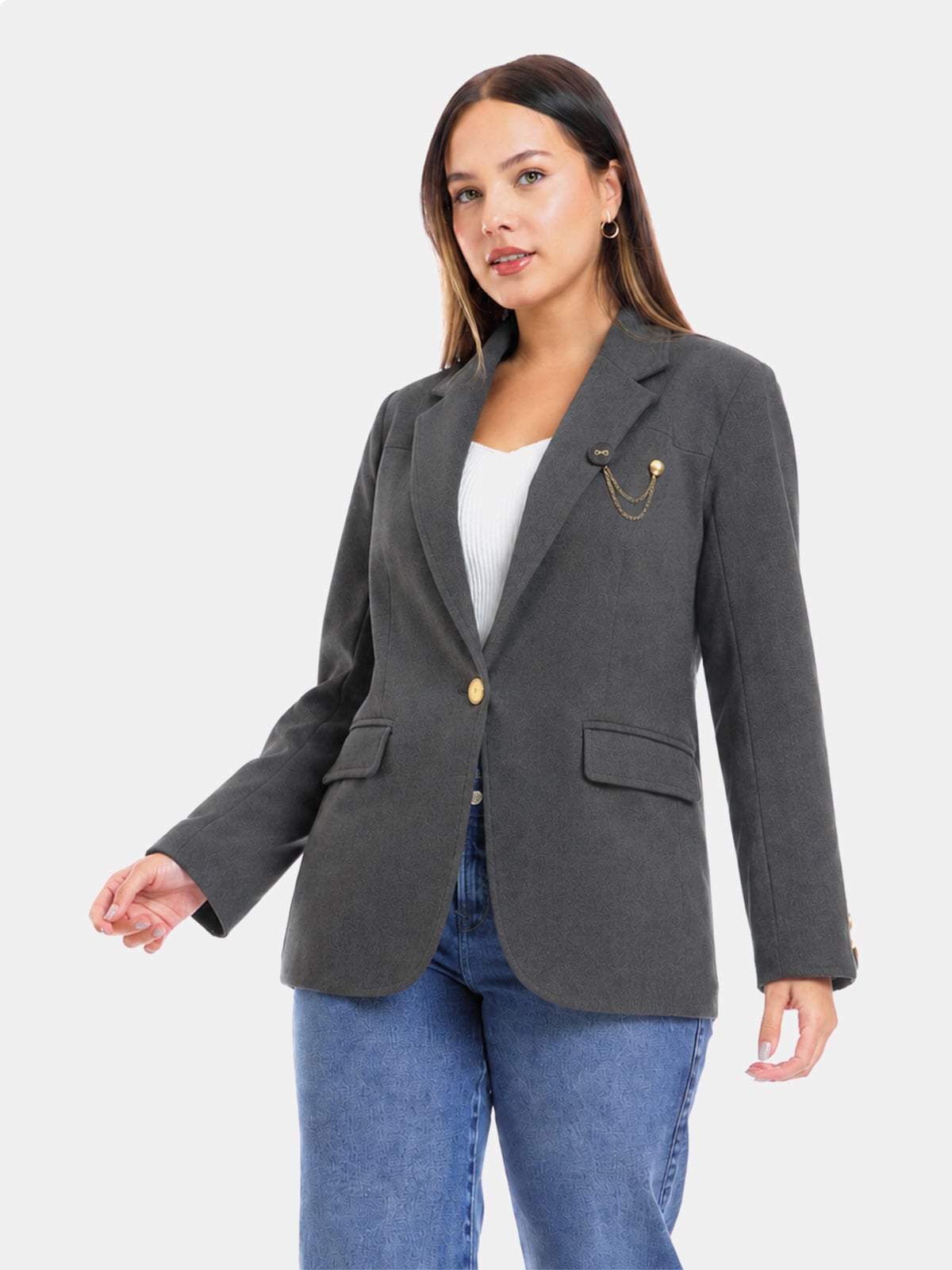 BLAZER MUJER METAL JEANS PAÑO FIORELLA - 1