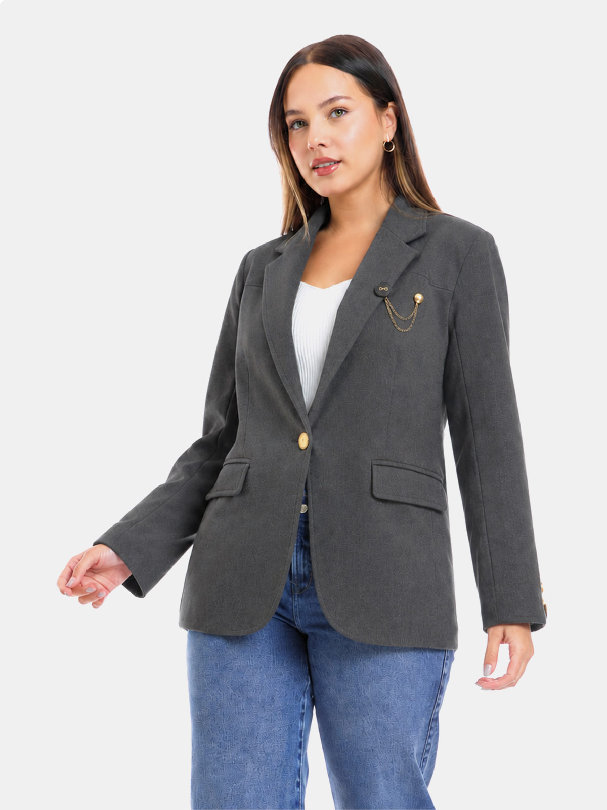 BLAZER MUJER METAL JEANS PAÑO FIORELLA - 1